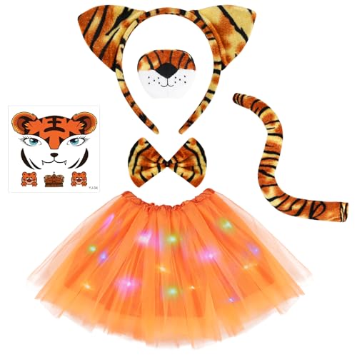 AOOWU Tierkostüm Kinder, 6-teiliges Set Mädchen Tutu Rock mit Tiger-Stirnband/Tattoo-Aufkleber/Schwanz/Fliege/Tigernase/Leuchtender Ballettrock, Tier Verkleiden Set Karneval Party Halloween Kostüme AOOWU Tierkostüm Kinder, 6-teiliges Set Mädchen Tutu Rock mit Tiger-Stirnband/Tattoo-Aufkleber/Schwanz/Fliege/Tigernase/Leuchtender Ballettrock, Tier Verkleiden Set Karneval Party Halloween Kostüme von AOOWU