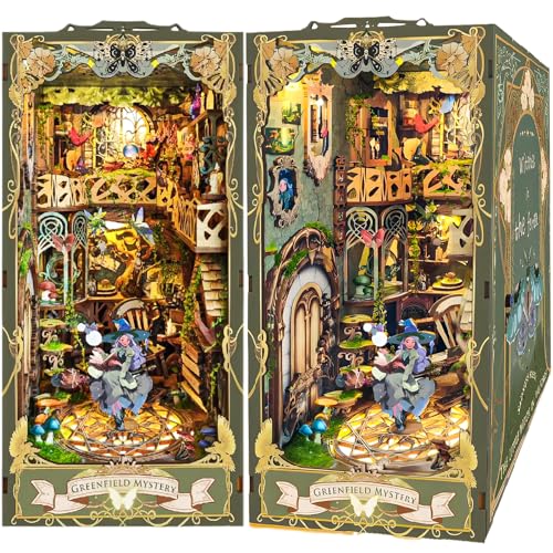 AOSFYORR Buch-Nook-Kit Für Erwachsene, DIY-Bücherregal Bücherregal-Dekor Gasse, 3D-Puzzle-Buch-Nook-Modell-Kit Mit LED, Grünes Märchenland von AOSFYORR