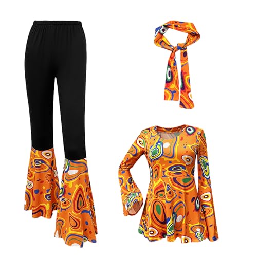 70er Jahre Hippie-Kostüm für Damen, Hippie-Kostüm, ausgestellte Hose, Vintage-Stirnband, europäisch, amerikanischer Hippie-Anzug, geeignet für Retro-Partys und Hippie-Outfits, Cosplay-Party, Alltag, 70er Jahre Hippie-Kostüm für Damen, Hippie-Kostüm, ausgestellte Hose, Vintage-Stirnband, europäisch, amerikanischer Hippie-Anzug, geeignet für Retro-Partys und Hippie-Outfits, Cosplay-Party, Alltag, von AOT