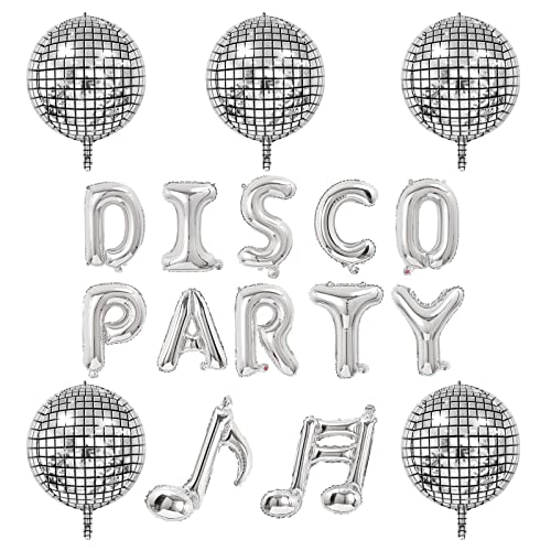AOT 17 Stück Disco-Folienballons, silberfarbene Disco-Ballons mit Disco-Party-Ballons, Banner, 55,9 cm, Spiegel-Metallic-Ballons, Disco-Tanz-Partyzubehör für Geburtstagsparty, Hochzeit AOT 17 Stück Disco-Folienballons, silberfarbene Disco-Ballons mit Disco-Party-Ballons, Banner, 55,9 cm, Spiegel-Metallic-Ballons, Disco-Tanz-Partyzubehör für Geburtstagsparty, Hochzeit von AOT