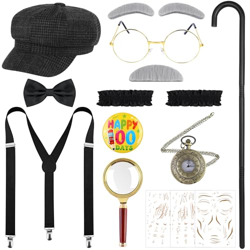 AOTHSO 12-teiliges Jungenkostüm für 100 Schultage, 1920er-Jahre-Kinder-Opa-Outfit mit Newsboy-Mütze, Strapslupe AOTHSO 12-teiliges Jungenkostüm für 100 Schultage, 1920er-Jahre-Kinder-Opa-Outfit mit Newsboy-Mütze, Strapslupe von AOTHSO