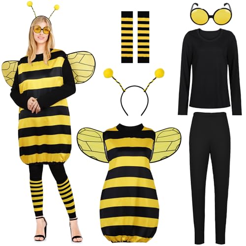 AOTHSO 7 Stück Halloween Damen Bienenkostüm-Set Hummelflügel Stirnband Socken Lady Bee für Halloween Zubehör, gelb, XXL AOTHSO 7 Stück Halloween Damen Bienenkostüm-Set Hummelflügel Stirnband Socken Lady Bee für Halloween Zubehör, gelb, XXL von AOTHSO