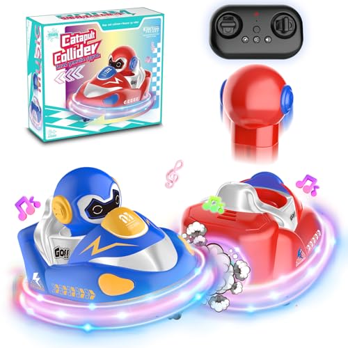 AOUGO 2 Pack Cartoon Remote Control Cars für Kinder - Drift, Crash, Eject - Kleinkinderspielzeug mit LED Lichtern & Musik, Jungen & Mädchen Weihnachten Geburtstag Geschenk (Blau + Rot) von AOUGO