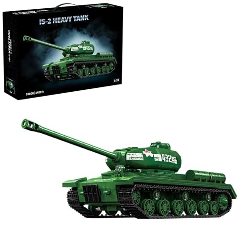 AOUHMN Militär IS-2 Schwerer Panzer Bausteine Set, 1:28 WWII Armee Tank Modell Klemmbausteine Bauspielzeug, Enthält 4 Minifiguren Soldat, Geschenk für Militärfans und Erwachsene 14+, (1402 Teile),Grün von AOUHMN