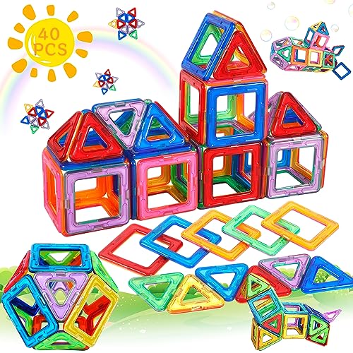 AOUVT 40 Pcs Magnetische Bausteine, Lern Spielzeug aus Bausteinen, Magnetisches Bauspielzeug, Magnet Spielzeug Magnetspiel Kinder Geschenk 3 4 5 6 7 8 Jahre Jungen Mädchen Bausteine ​Kit von AOUVT