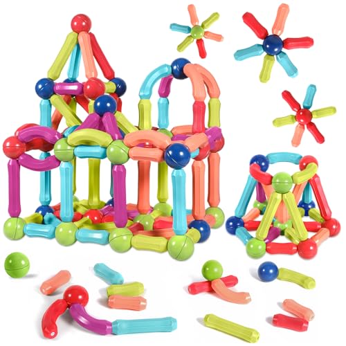 AOUVT 64 Pcs Magnetische Bausteine Spielzeug, 3D Konstruktions Spielzeug, Magnetspielzeug für Kinder, Pädagogisches Lernspielzeug, Geeignet für Jungen und Mädchen im Alter von 3 4 5 6 7 8 Jahren von AOUVT