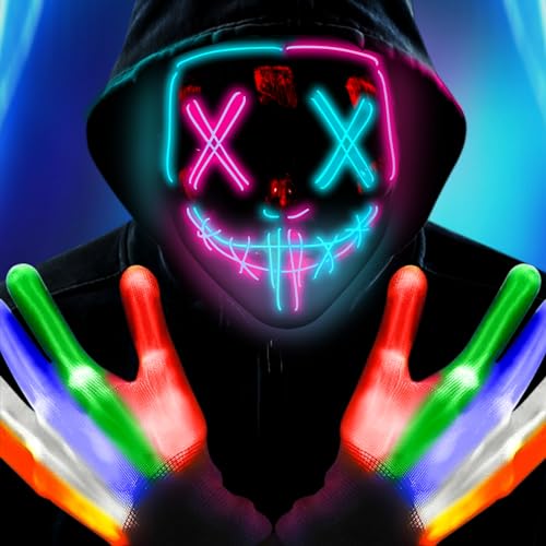 AOUVT LED-Totenkopfmaske für Halloween - Drei Lichtmodi, Zweifarbige Maske für Männer, Kinder, Jungen, Teenager - Gruselige Neonmaske für Party AOUVT LED-Totenkopfmaske für Halloween - Drei Lichtmodi, Zweifarbige Maske für Männer, Kinder, Jungen, Teenager - Gruselige Neonmaske für Party von AOUVT