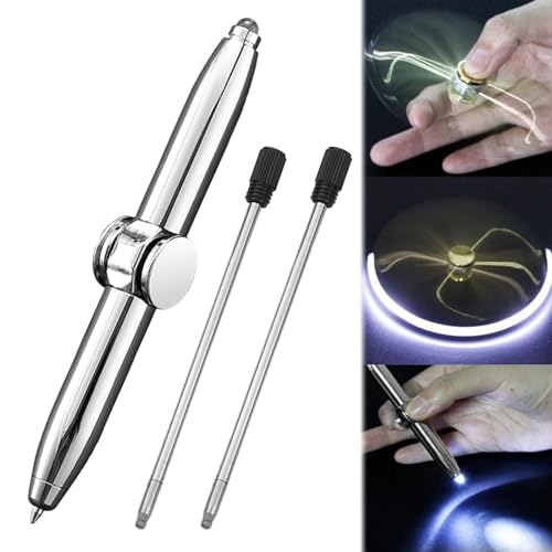 Fidget Spinner Pen Fidget Stift Fidget Spinner Stift Fidget Pen Spinning Pen Fidget Spinner Pen Mit Led-Licht für Beleuchtung Zum Schreiben Im Dunkeln Kommt Mit 2 Nachfüllungen Silber Fidget Spinner Pen Fidget Stift Fidget Spinner Stift Fidget Pen Spinning Pen Fidget Spinner Pen Mit Led-Licht für Beleuchtung Zum Schreiben Im Dunkeln Kommt Mit 2 Nachfüllungen Silber von AOUZOVLI