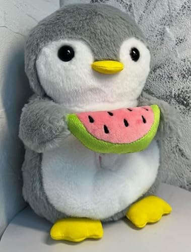 Kuscheltier Cremefarben Pinguin Kuscheltier,Atmender Wassermelonen Pinguin 270g Atmende,Beruhigende Tierpuppen mit Geräuschen und Licht,Geeignet für Kinder Mädchen und Jungen(Wassermelonenmodell) von AOUZOVLI