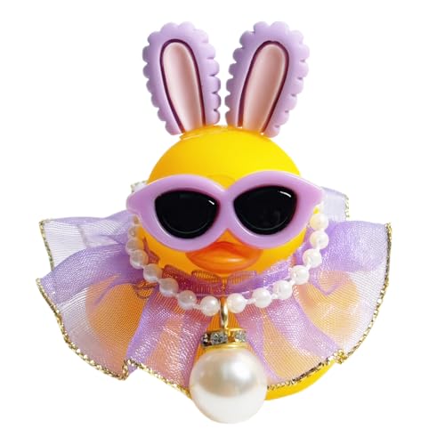 Quietscheente Gummi Quietscheente Rubber Duck Gummi Ente Auto Ornament Rubber Duck, Badeente Lustig mit Mini Krone Rock Gläser Nette Prop (Gelb) von AOUZOVLI