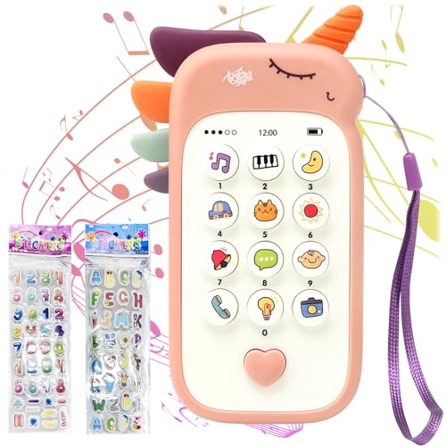 Spielhandy 1 Stück Baby Handy Spielzeug Handy Hat Zahlen von 0 Bis 9 Spielzeugtelefon mit Musiklicht Kinder Interaktives Sensorik Spielzeug Handy Spielzeug für Mädchen und Jungen (mit 2 Aufklebern) von AOUZOVLI