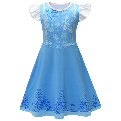 AOVCLKID Elsa Prinzessinnen-Kostüm für Mädchen, Geburtstagsparty, Halloween, Cosplay, Outfits (6 Jahre, blau) von AOVCLKID