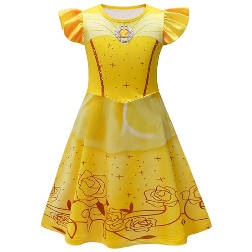 AOVCLKID Mädchen Prinzessin Belle Kostüm Kleid Geburtstagsfeier Halloween Cosplay Outfits (6 Jahre, Gelb) von AOVCLKID