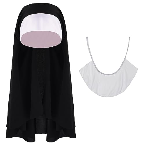 AOVNA 2 Stück Halloween Damen Kostüm Party Nonne Kostüm Set mit Nonne Kopfbedeckung und weißem Kragen Nonne Verkleidung Zubehör für Halloween Party Outfit von AOVNA