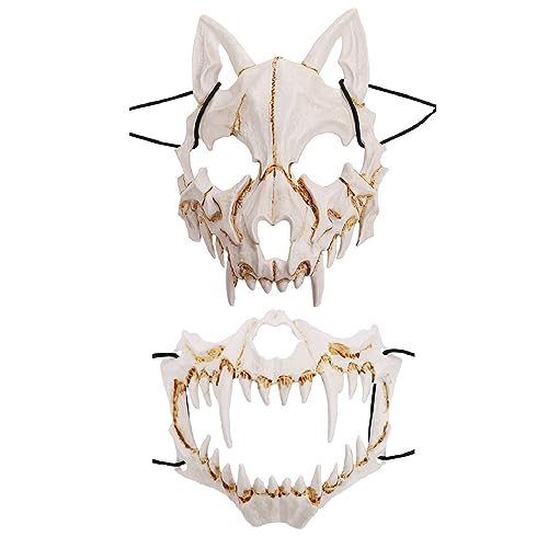 AOVNA 2 Stücke Halloween Totenkopf Maske Tiger/Werwolf Cosplay Maske Schädel Gruselmaske Tier Cosplay Skelett Schädel Gruselig Party von AOVNA