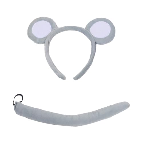 AOVNA 2-teiliges Maus-Set, Maus-Ohren, Stirnband, Schwanz, Tier-Verkleidungs-Set für Erwachsene, Kinder, Cosplay, Kindertag, Geburtstag, Party, Maskeraden, Halloween von AOVNA