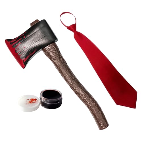 AOVNA 3-teiliges Psycho-Kostüm-Zubehör-Set für Erwachsene, rote Krawatte, Kunstaxt, Kunstblutgel für Herren, Halloween-Verkleidungen von AOVNA