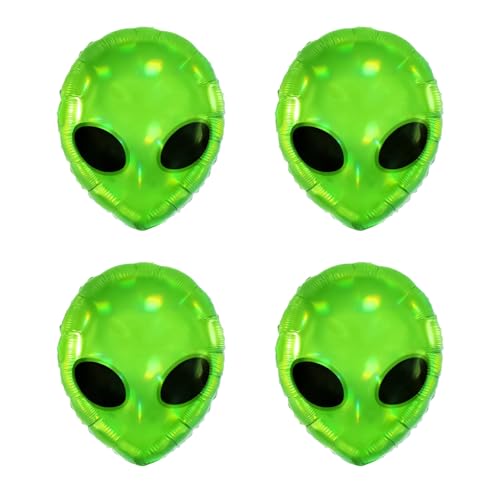 AOVNA 4 x Alien-Kopf-Luftballons, Alien-UFO-Party-Ballons für Weltraumthema, Geburtstagsparty, Babyparty, Zubehör, Requisite von AOVNA
