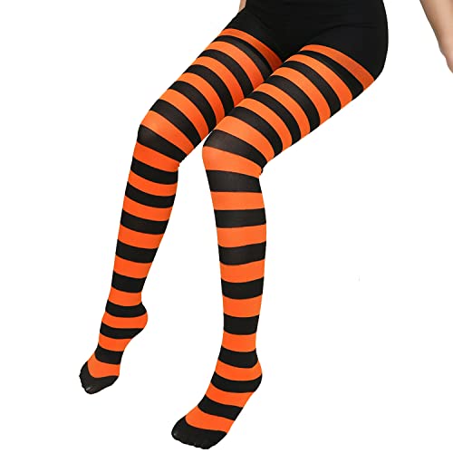 AOVNA Damen Strumpfhose Halloween Streifen Strumpfhose Blickdicht Strumpfhose für Verkleidung (Orange und Schwarz) von AOVNA