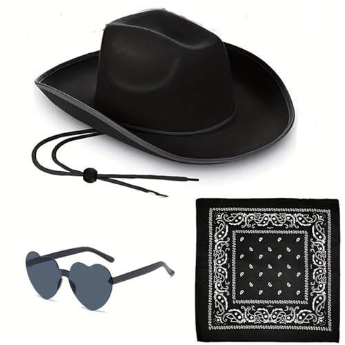 AOYEAH Damen Cowgirl Kostüm Set, Cowboy Hut mit Herz Party Brille Bandana Cowboy Hut für Wild West Kostüm Karneval Cosplay Kostüm AOYEAH Damen Cowgirl Kostüm Set, Cowboy Hut mit Herz Party Brille Bandana Cowboy Hut für Wild West Kostüm Karneval Cosplay Kostüm von AOYEAH