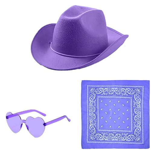 AOYEAH Damen Cowgirl Kostüm Set, Cowboy Hut mit Herz Party Brille Bandana Cowboy Hut für Wild West Kostüm Karneval Cosplay Kostüm von AOYEAH