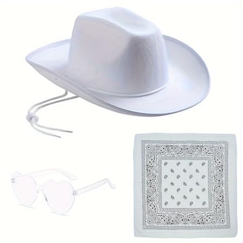 AOYEAH Damen Cowgirl Kostüm Set, Cowboy Hut mit Herz Party Brille Bandana Cowboy Hut für Wild West Kostüm Karneval Cosplay Kostüm AOYEAH Damen Cowgirl Kostüm Set, Cowboy Hut mit Herz Party Brille Bandana Cowboy Hut für Wild West Kostüm Karneval Cosplay Kostüm von AOYEAH