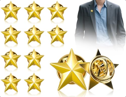 AOYEGIC 10 Stück Abzeichen Anstecknadel,Modische Metall Anstecker,Pentagramm Brosche,verwendet für Damen und Herren Kleidung Anzug Pullover Dekoration DIY Handwerk(Gold) von AOYEGIC