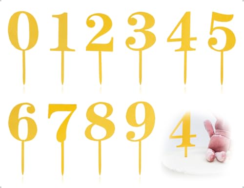 AOYEGIC 10 Stück Cake Topper Zahlen,0-9 Geburtstag Tortendeko Nummer,Wiederverwendbar Tortenaufsatz Dekoration,Acryl Cupcake Deko,geburtstagszahlen Kuchenstecker,für Geburtstagsfeiern(Gold) von AOYEGIC