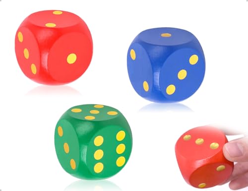 AOYEGIC 3 Stück Würfel,Holz Spielwürfel mit Abgerundeten Kanten,verwendet für Schul,Familienspiele,Lernspielzeug,Geburtstagsfeiern(5 cm,Rot,Blau und Grün) von AOYEGIC