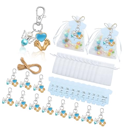 24-teiliges Engels-Fußabdruck-Schlüsselanhänger-Set für Duschpartys, Feiern, mit weißen Organzas-Taschen und Karten 24-teiliges Engels-Fußabdruck-Schlüsselanhänger-Set für Duschpartys, Feiern, mit weißen Organzas-Taschen und Karten von AOYUDJ