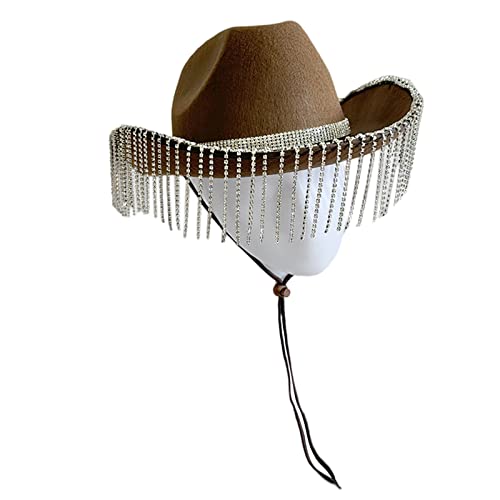 Cowboyhut, Western-Cowgirl-Hut für Damen, Mädchen, Foto-Requisiten, schimmernde Quasten für Nachtclub, Tanzen von AOYUDJ