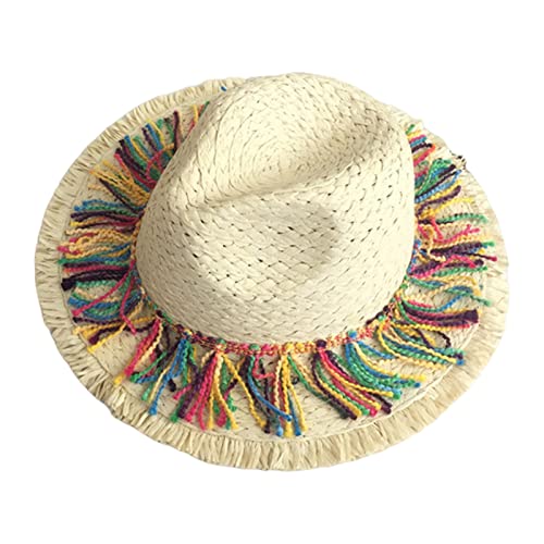 Strohhut Mexikaner Starw Hut Sombrero Strand mit buntem Stroh Fedoras Jazzs Mexikaner von AOYUDJ