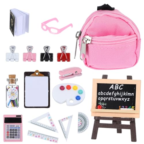 AOZUO 16 Teiliges Puppenhaus Schulzubehör, Miniaturpuppenzubehör, Minibrille im Maßstab 1:12, Rucksack, Tafel, Lineal, Buch, Palette, Papier, Puppenhaus Schulzubehör-Zubehörset als Geschenk für Kinder AOZUO 16 Teiliges Puppenhaus Schulzubehör, Miniaturpuppenzubehör, Minibrille im Maßstab 1:12, Rucksack, Tafel, Lineal, Buch, Palette, Papier, Puppenhaus Schulzubehör-Zubehörset als Geschenk für Kinder von AOZUO