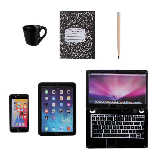 AOZUO 6 Stück 1:12 Puppenhaus Zubehör, Puppenhaus Mini Laptop Set Mini Brands Miniatur Zubehör Miniatur Möbel Kinder Laptop Puppenzubehör Spielset Mini Laptop Tablet Smartphone Simulation Puppenhaus AOZUO 6 Stück 1:12 Puppenhaus Zubehör, Puppenhaus Mini Laptop Set Mini Brands Miniatur Zubehör Miniatur Möbel Kinder Laptop Puppenzubehör Spielset Mini Laptop Tablet Smartphone Simulation Puppenhaus von AOZUO
