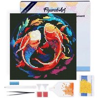 FiguredArt DP-SFA153-Y - Mini Diamond Painting, Bunte Koi-Karpfen, Leinwand-Keilrahmen (25x25cm), DIY Bastelset von AP COMMERCE