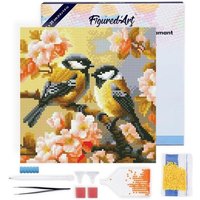 FiguredArt DP-SFA183-Y - Mini Diamond Painting, Vogelpaar zwischen Blüten, Leinwand-Keilrahmen (25x25cm), DIY Bastelset von AP COMMERCE
