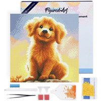 FiguredArt DP-SFA185-Y - Mini Diamond Painting, Süßer Golden Retriever Welpe, Leinwand-Keilrahmen (25x25cm), DIY Bastelset von AP COMMERCE