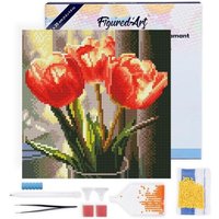 FiguredArt DP-SFA194-Y - Mini Diamond Painting, Pfirsichfarbene Tulpen, Leinwand-Keilrahmen (25x25cm), DIY Bastelset von AP COMMERCE