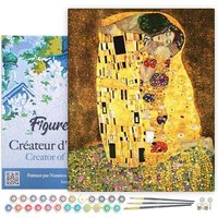 FiguredArt PN1023-Y - Malen nach Zahlen Der Kuss Klimt, Leinen-Keilrahmen (40x50cm), Malset, Paint by Numbers von AP COMMERCE
