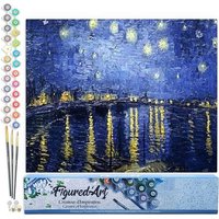 FiguredArt PN803 - Malen nach Zahlen, Sternennacht über der Rhone Van Gogh, Leinwand 40x50cm ohne Rahmen, Malset, Paint by Numbers von AP COMMERCE