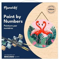 FiguredArt RFA026 - Malen nach Zahlen, Tropische Flamingos, Holzscheibe (30cm), Malset, Paint by Numbers von AP COMMERCE