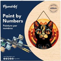 FiguredArt RFA032 - Malen nach Zahlen, Art-Deco-Schwarze Katze, Holzscheibe (30cm), Malset, Paint by Numbers von AP COMMERCE