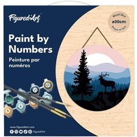 FiguredArt RFA051 - Malen nach Zahlen, Majestätischer Hirsch und Landschaft, Holzscheibe (30cm), Malset, Paint by Numbers von AP COMMERCE