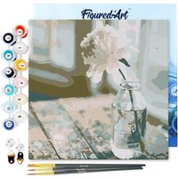 FiguredArt SFA085-Y - Mini Malen nach Zahlen, Weiße Blume, Leinwand-Keilrahmen 20x20cm, DIY Bastelset, Paint by Numbers von AP COMMERCE