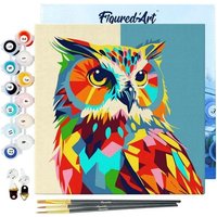 FiguredArt SFA094-Y - Mini Malen nach Zahlen, Abstrakte Pop Art Eule, Leinwand-Keilrahmen 20x20cm, DIY Bastelset, Paint by Numbers von AP COMMERCE