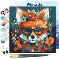FiguredArt SFA109-Y - Mini Malen nach Zahlen, Fantasie Fuchs mit Blumen, Leinwand-Keilrahmen 20x20cm, DIY Bastelset, Paint by Numbers von AP COMMERCE