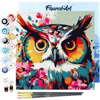 FiguredArt SFA112-Y - Mini Malen nach Zahlen, Fantasie Eule mit Blumen, Leinwand-Keilrahmen 20x20cm, DIY Bastelset, Paint by Numbers von AP COMMERCE