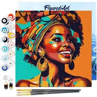 FiguredArt SFA121-Y - Mini Malen nach Zahlen, Afrikanische Königin Pop Art, Leinwand-Keilrahmen 20x20cm, DIY Bastelset, Paint by Numbers von AP COMMERCE