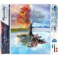 FiguredArt DP-1182 - Diamond Painting, Baum, 4 Jahreszeiten, 5D Bild (40x50cm) mit eckigen Steinen, DIY Bastelset von AP Commerce