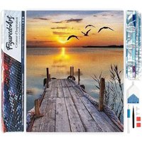FiguredArt DP-479 - Diamond Painting, Dock auf dem See, 5D Bild (40x50cm) mit eckigen Steinen, DIY Bastelset von AP Commerce
